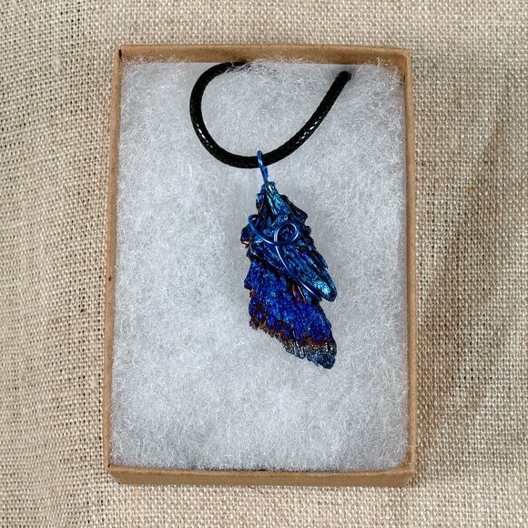 Handmade Blue Wrapped Wired Stone Necklace - Picture 2 of 3